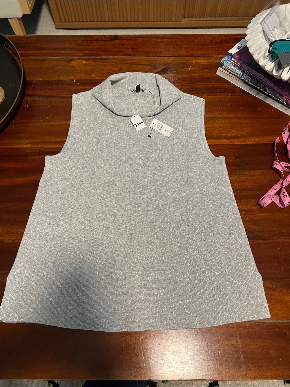 Talbots Silver Sparkle Sleeveless Mock Neck Tank